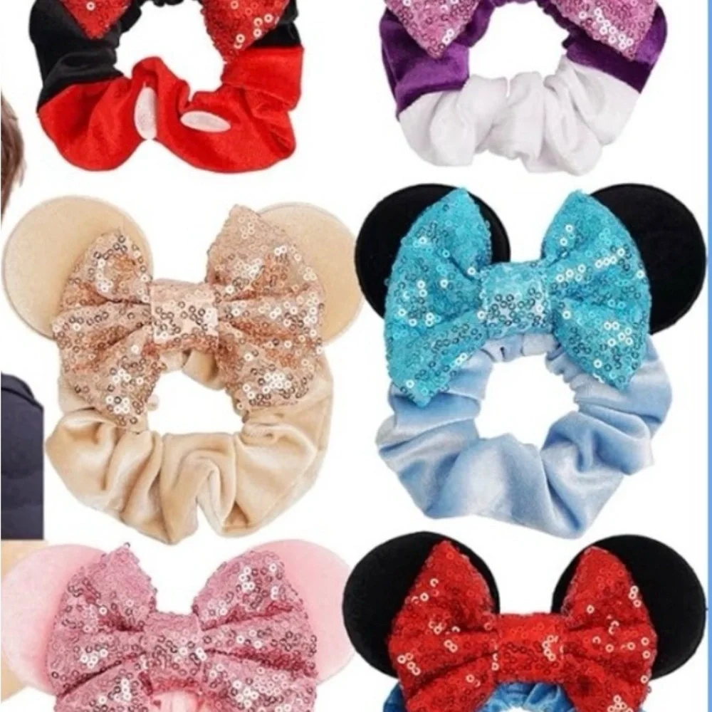 DISNEY Princess' Mickey Ears Hair Scrunchies Set of 6 - SEQUIN and VELVET